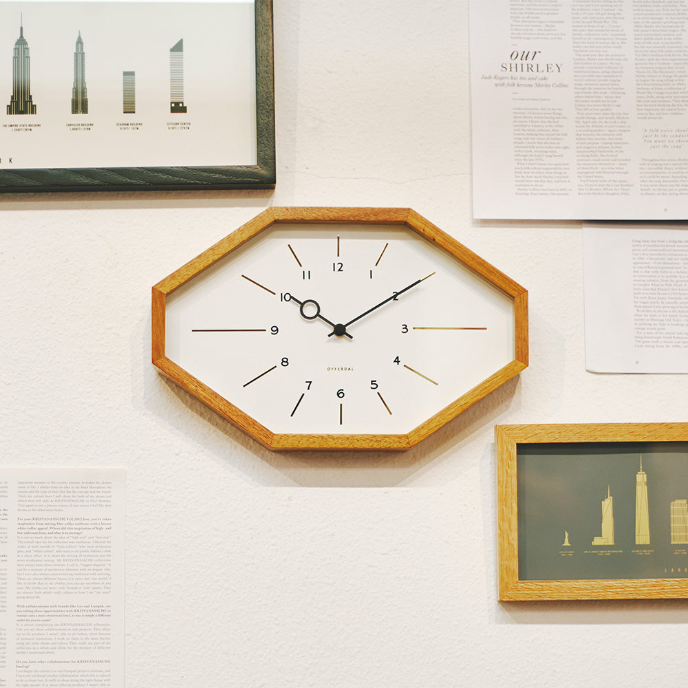 8角形のフォルムがレトロな趣を感じさせるウォールクロック Belmonte