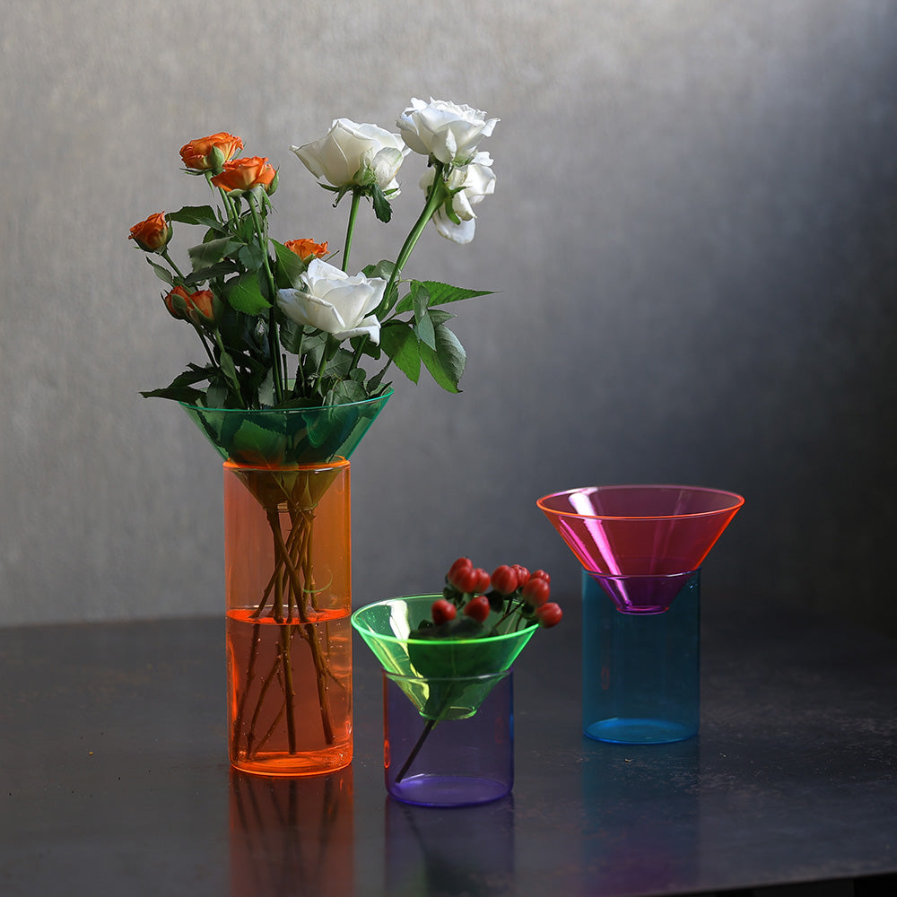 上下セパレート構造 ネオンカラーのガラス製フラワーベース GLOW GROW(グロー グロウ)
