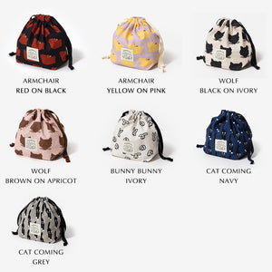 たっぷり収納 簡単に開け閉めできるポーチ WARMGREY TAIL の STRING POUCH