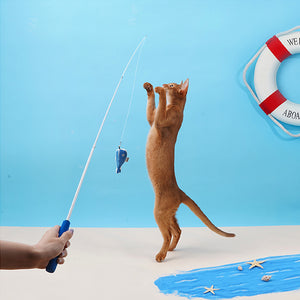 猫を誘惑する魚のじゃらし Fishing Retractable Cat Playing Rod