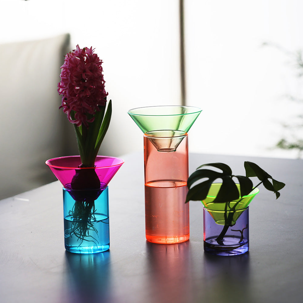 上下セパレート構造 ネオンカラーのガラス製フラワーベース GLOW GROW