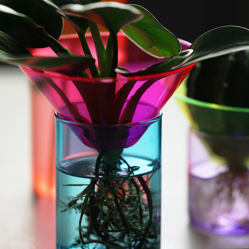上下セパレート構造 ネオンカラーのガラス製フラワーベース GLOW GROW
