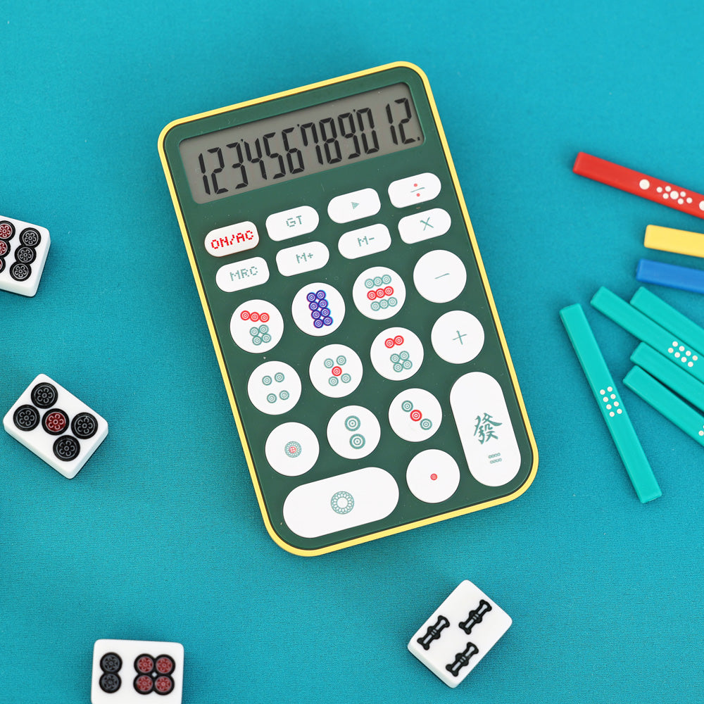 ピンズ マンズ デザインのボタンが特徴的な麻雀電卓 MAHJONG DENTAKU