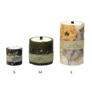 アロマワックスにドライフラワーを入れて固めたボタニカルキャンドル MIMOSA FLOWER AROMA CANDLE（ミモザ フラワー アロマ キャンドル）
