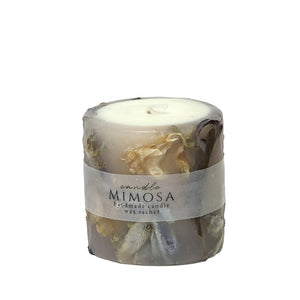 アロマワックスにドライフラワーを入れて固めたボタニカルキャンドル MIMOSA FLOWER AROMA CANDLE（ミモザ フラワー アロマ キャンドル）