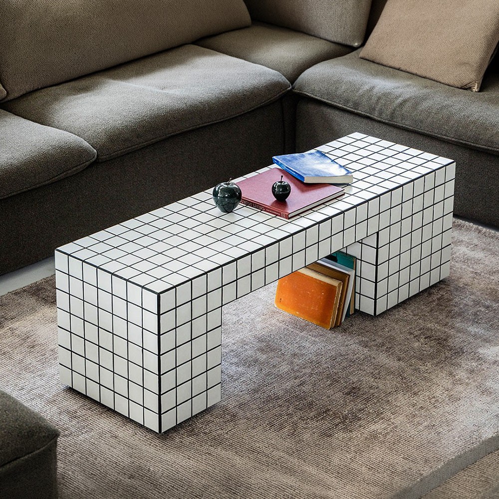 本物のタイルを貼り込んだ テラ センターテーブル コの字型