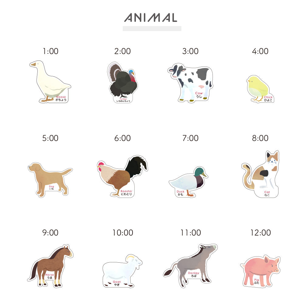 ◇◇ 可動チクチク品/50’ 掛時計/ｂ ◇◇ 様々な動物たちの可愛らしい鳴き声が響き渡るユニークな掛け時計 TICKY