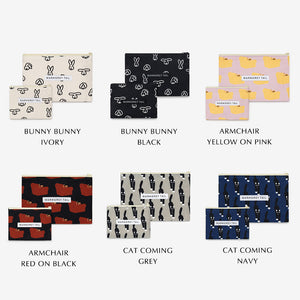 フラットな形状で使えば使うほど馴染むリネン素材のポーチ WARMGREY TAIL の FLAT POUCH