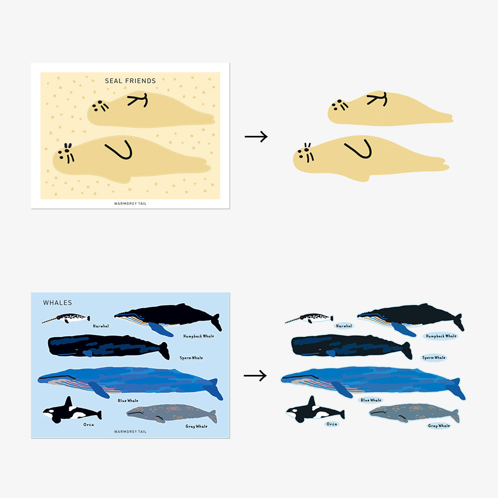 イラストに沿って型抜かれているホワイトコーティングステッカー